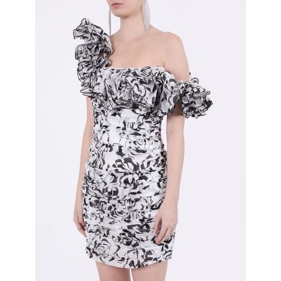 ALEXANDRE VAUTHIER Black And White Ruffled Mini Dress - Picture 3 of 13